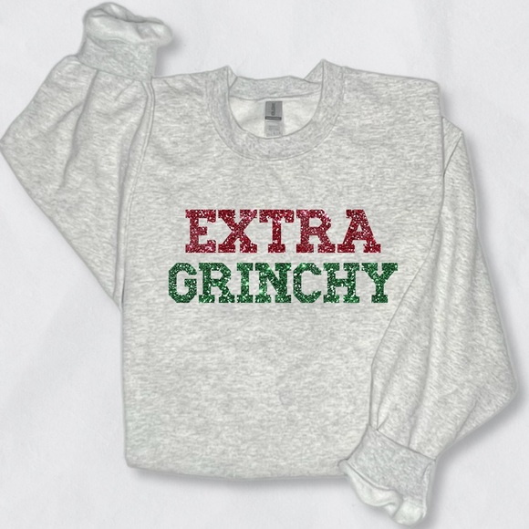 Extra Grinchy Holiday Christmas Sweater Crewneck Gray Unisex Sizes NWT - Picture 3 of 3